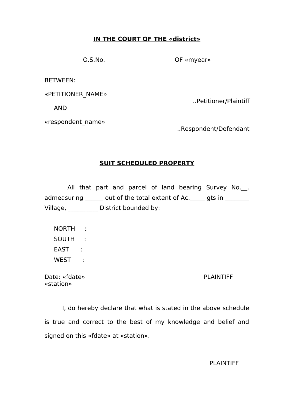 Plaint For Injunction Sec 26 Order Vii Rule 1 Cpc preview page 6
