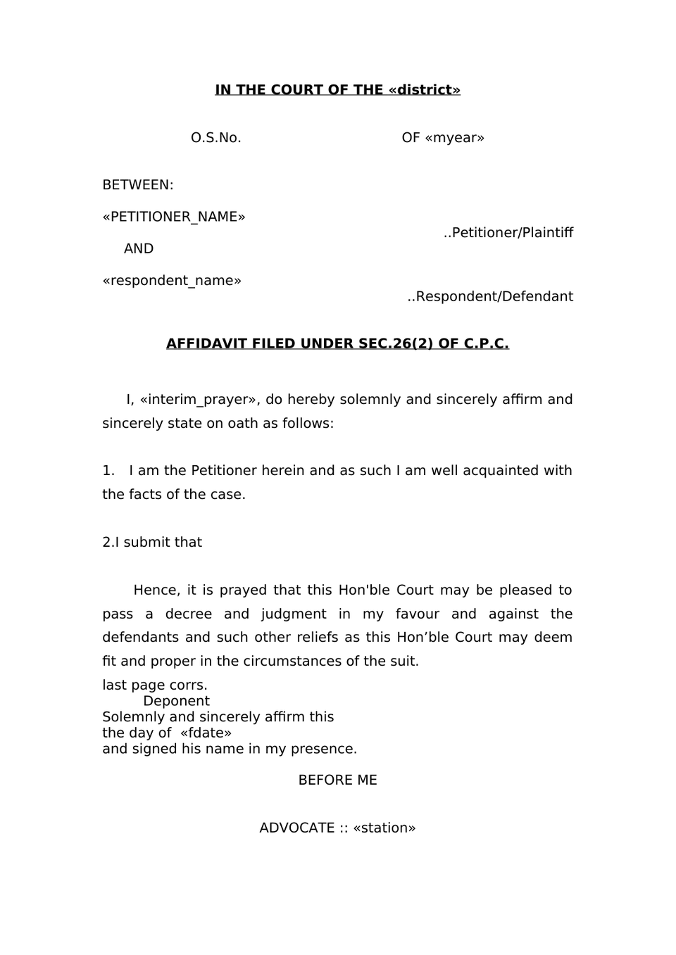 Plaint For Injunction Sec 26 Order Vii Rule 1 Cpc preview page 9