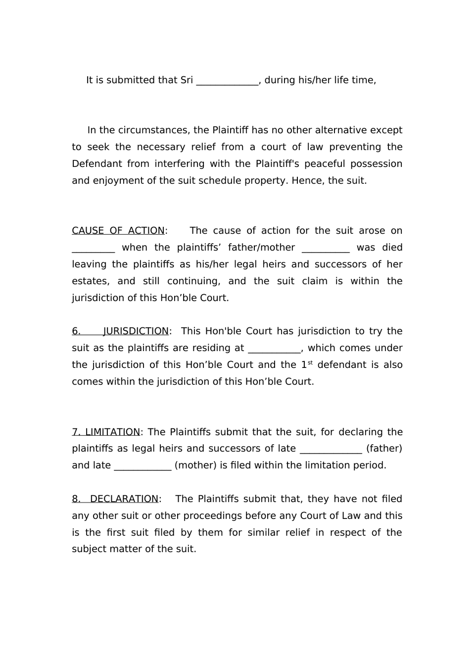 Plaint Liquidated Demand Sec 26 Order Vii Rule 1 And 2 Cpc preview page 2