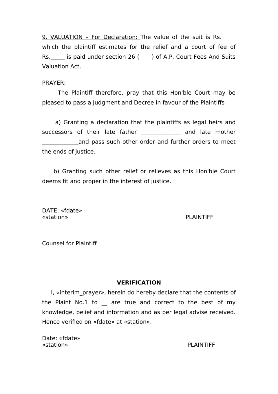 Plaint Liquidated Demand Sec 26 Order Vii Rule 1 And 2 Cpc preview page 3
