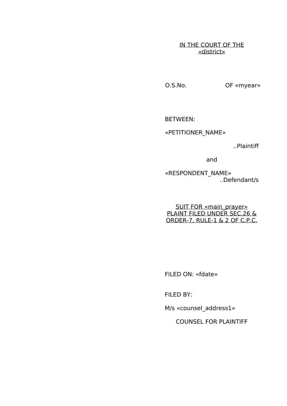 Plaint Liquidated Demand Sec 26 Order Vii Rule 1 And 2 Cpc preview page 5