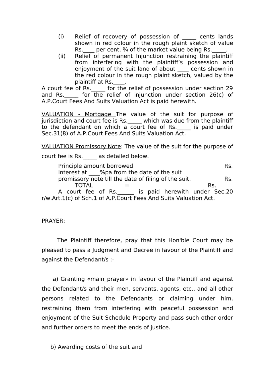 Plaint Type 1 Sec 26 Order Vii Rule 1 Cpc preview page 4