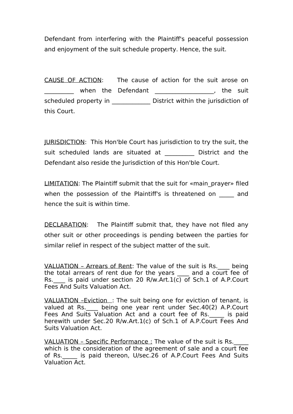 Plaint Type 2 Sec 26 Order Vii Rule 1 Cpc preview page 2