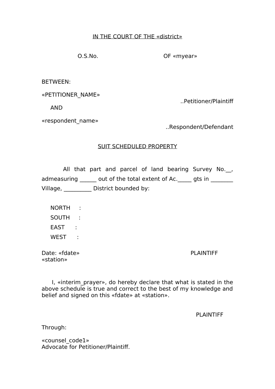Plaint Type 2 Sec 26 Order Vii Rule 1 Cpc preview page 7