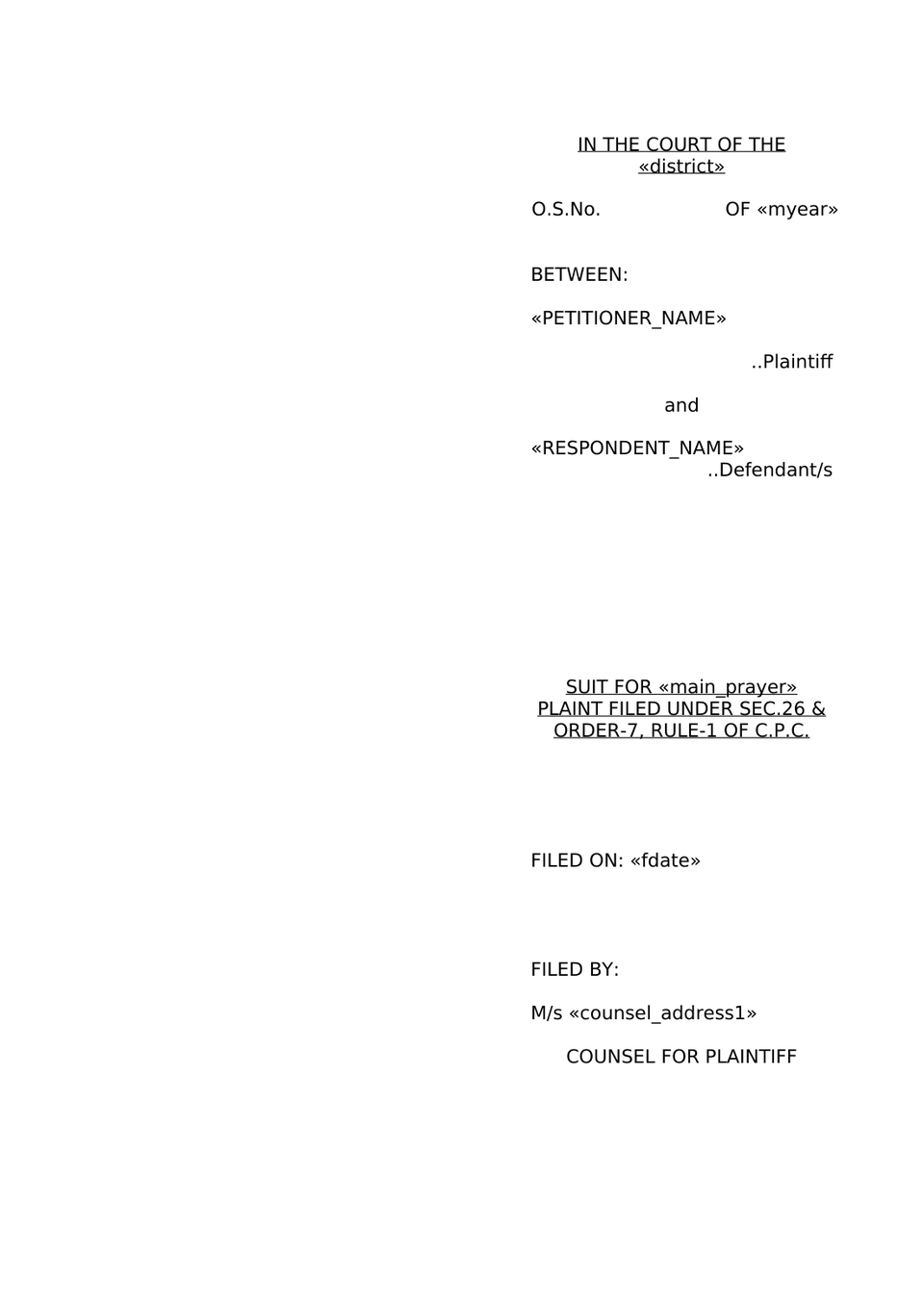 Plaint Type 2 Sec 26 Order Vii Rule 1 Cpc preview page 8