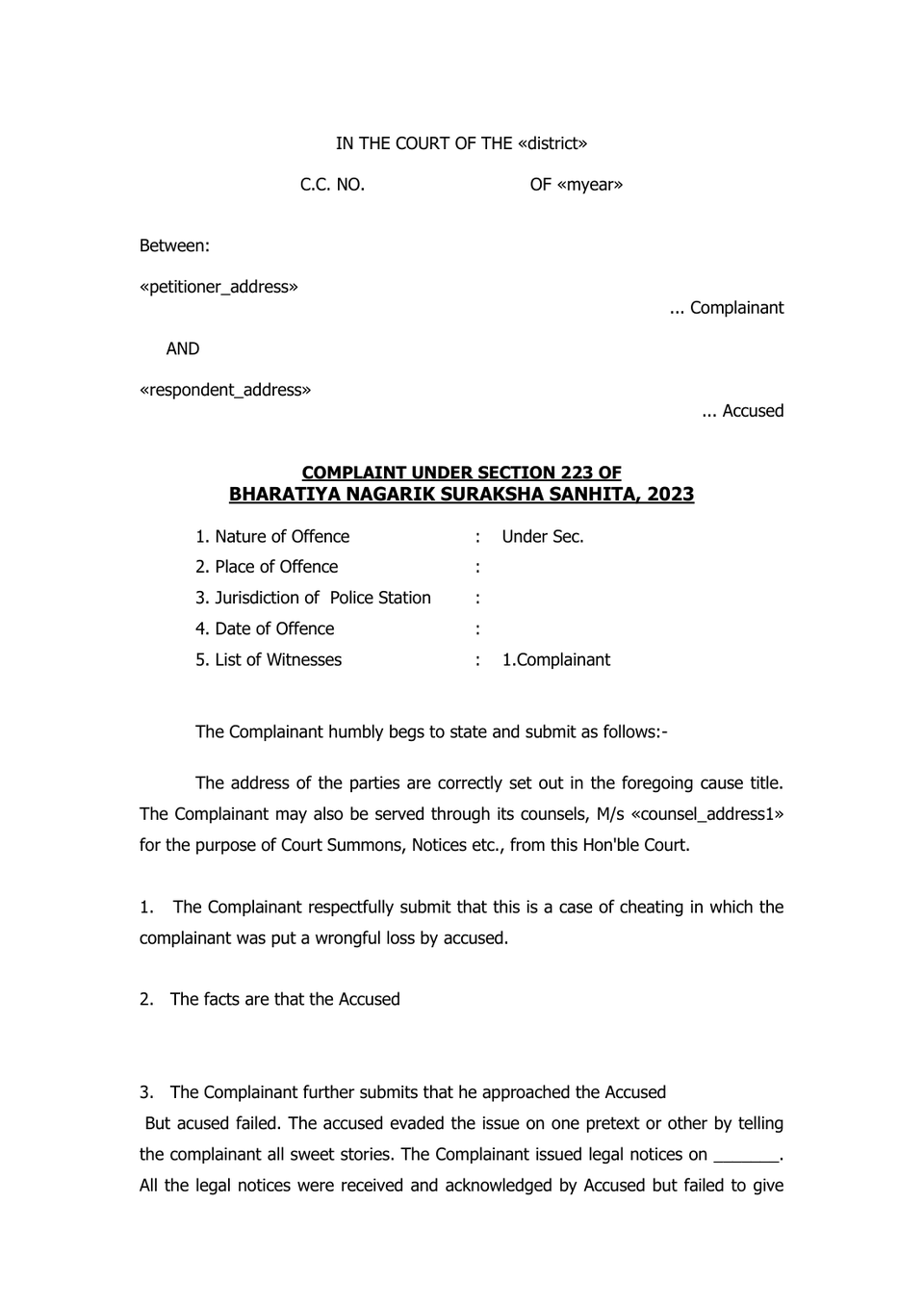 Private Complaint Petition preview