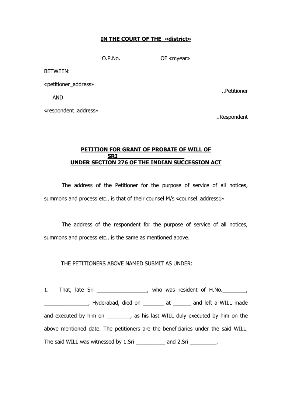 Probate Petition Indian Succession Act preview