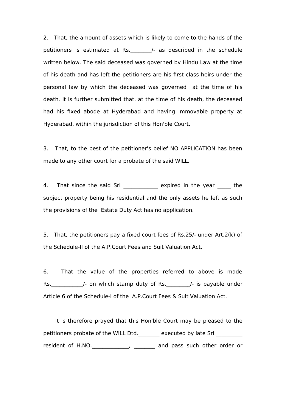 Probate Petition Indian Succession Act preview page 2