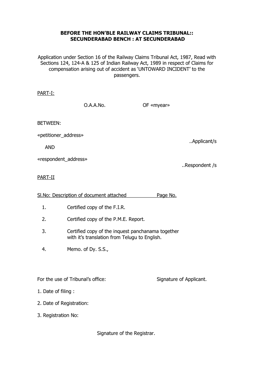 Railway Original Application Appeal preview