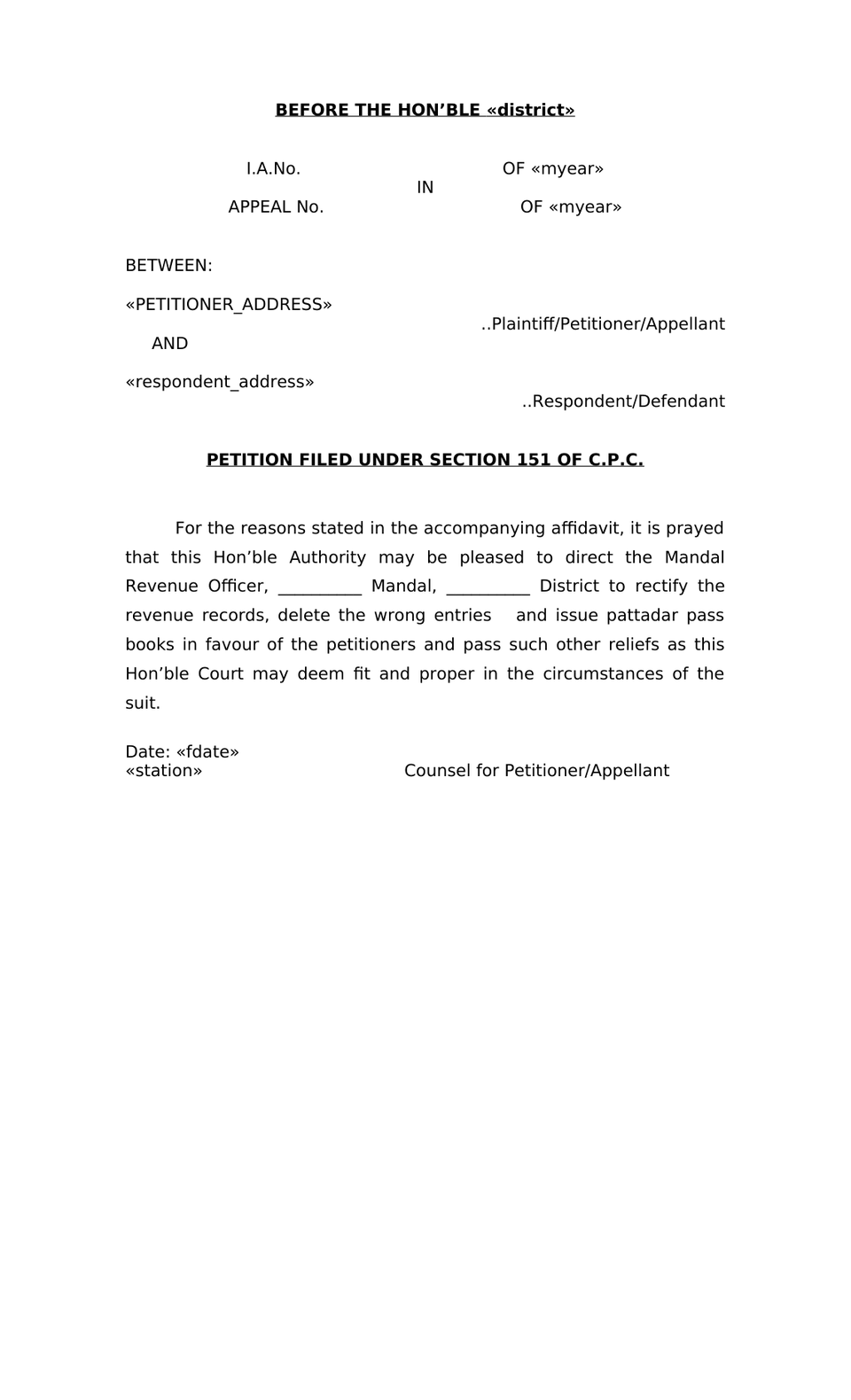 Rdo Appeal Petition Under Section 151 Cpc preview page 7