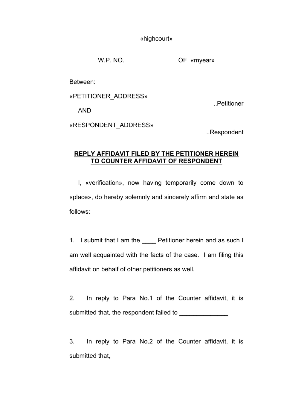 Reply Affidavit To Counter Affidavit preview