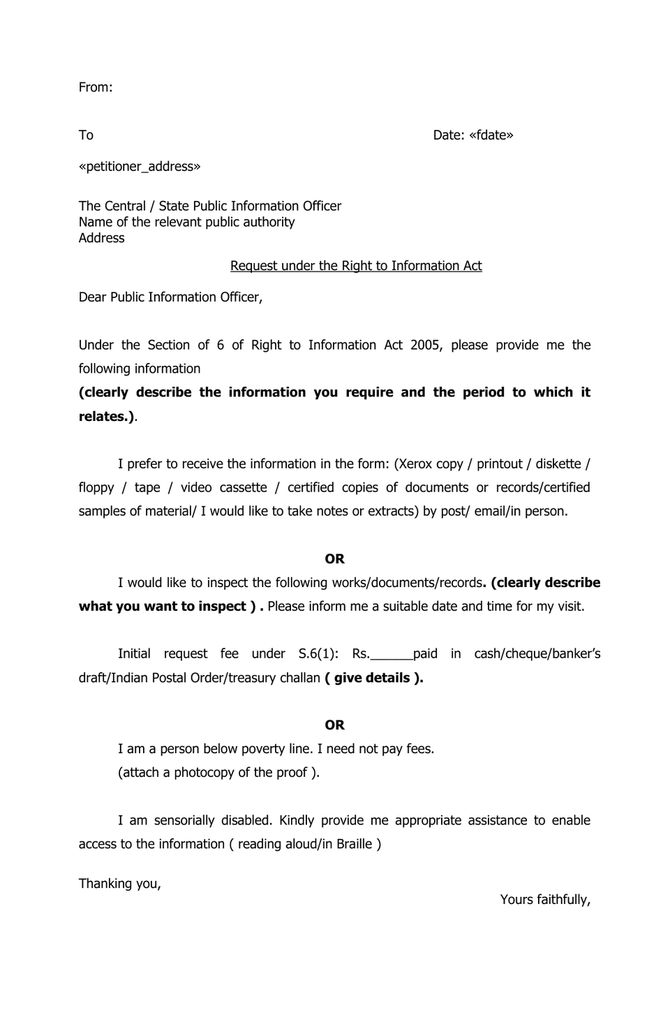 Rti Request Under Section 6(1) Rti Act 2005 preview