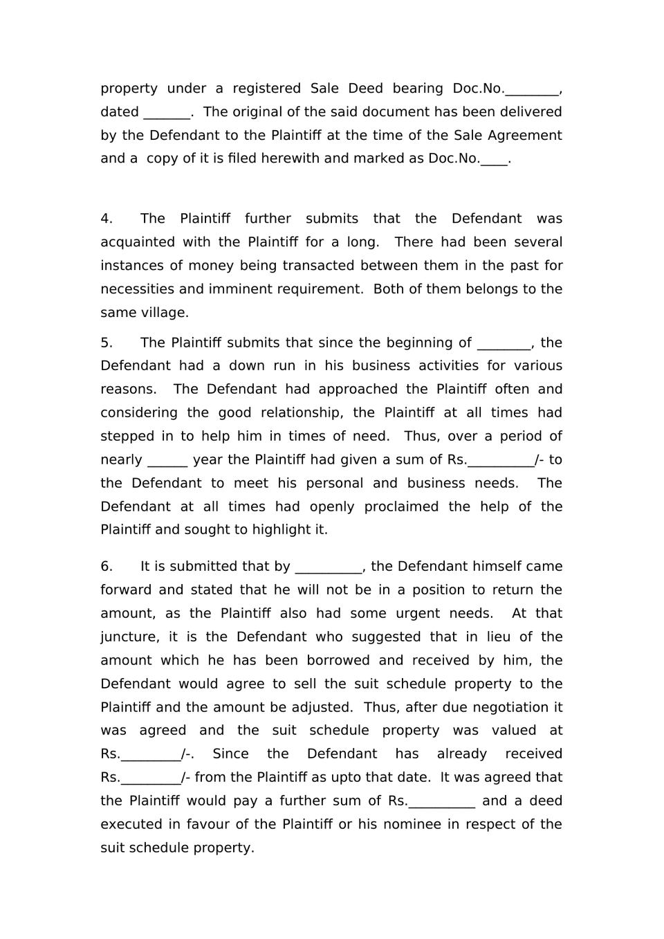 Suit For Specific Performance Of Contract And Other Reliefs Under Sec.26  Order-Vii, R-1 & 2 Of Cpc preview page 2