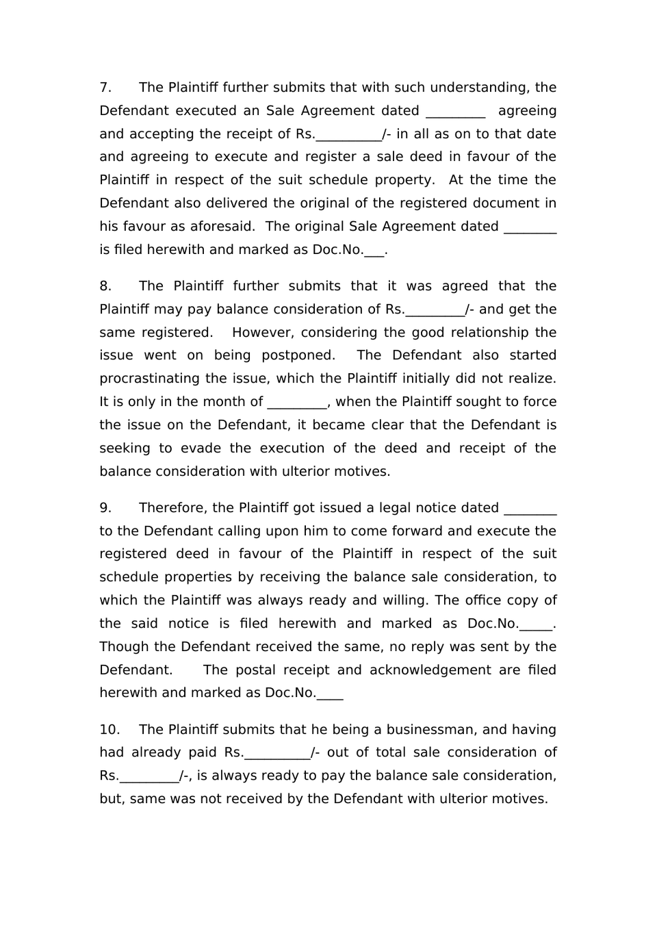 Suit For Specific Performance Of Contract And Other Reliefs Under Sec.26  Order-Vii, R-1 & 2 Of Cpc preview page 3