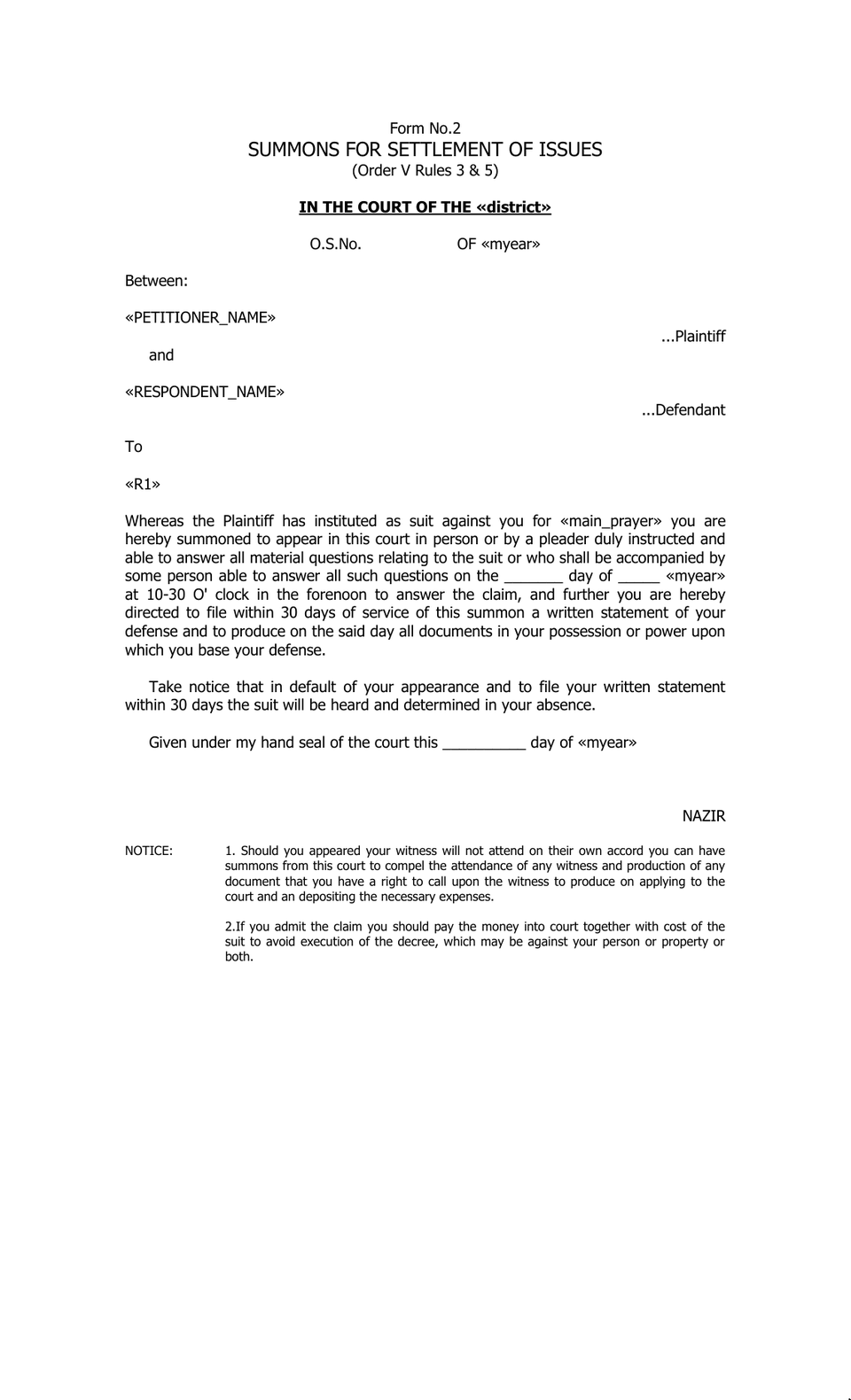 Summons In Civil Case preview