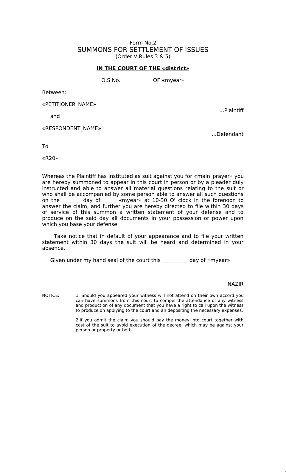 Summons In Civil Case preview page 20