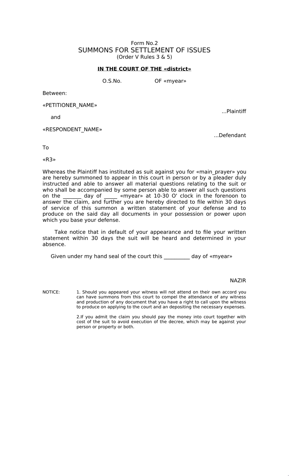 Summons In Civil Case preview page 3
