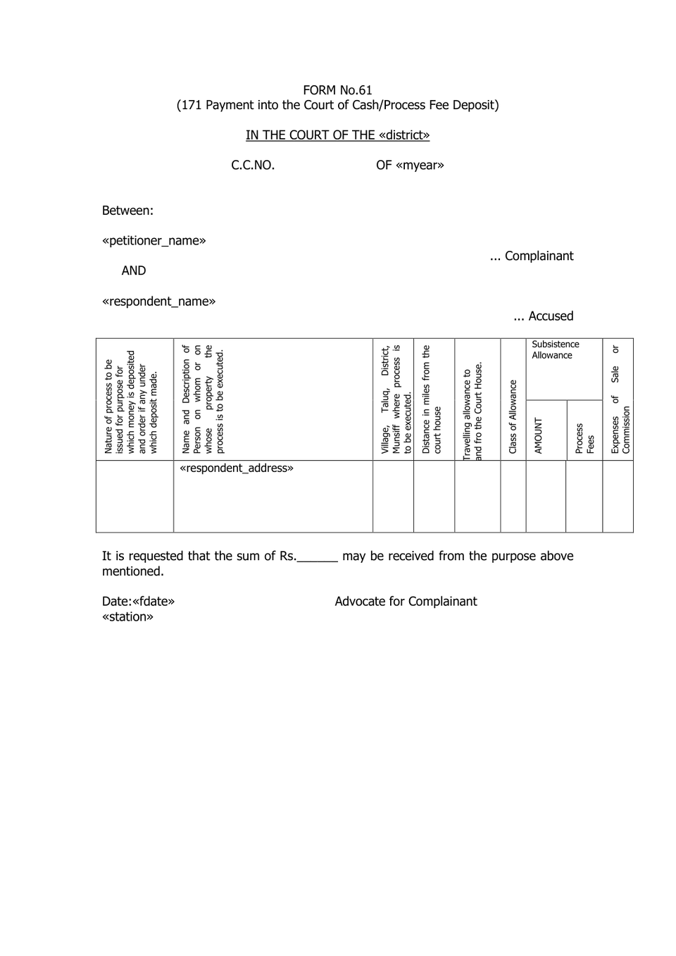 Summons To Accused Form With Process Form preview