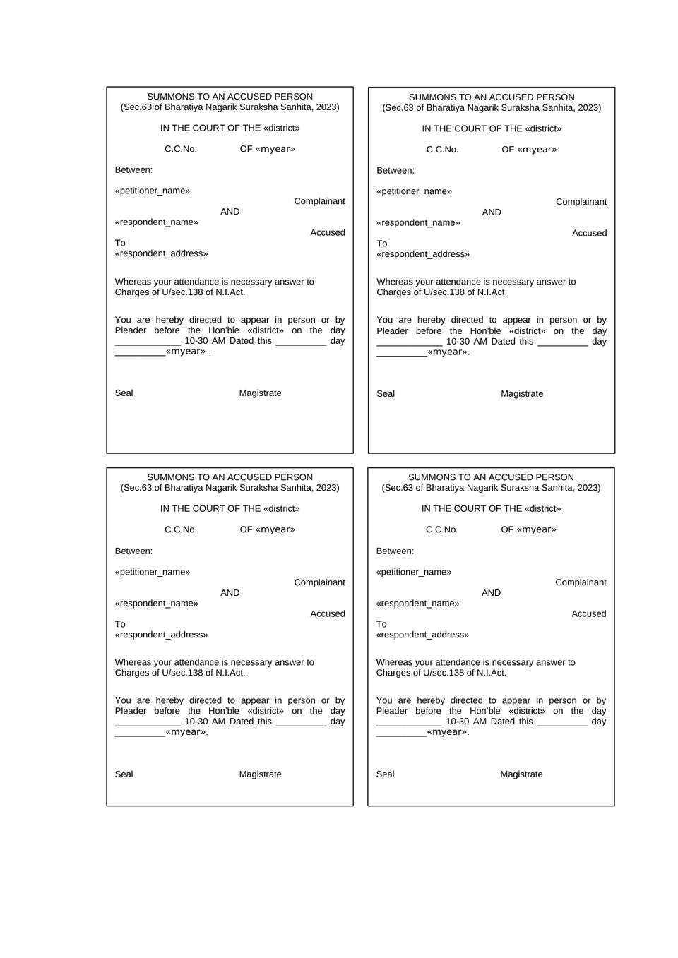 Summons To Accused Form With Process Form preview page 4