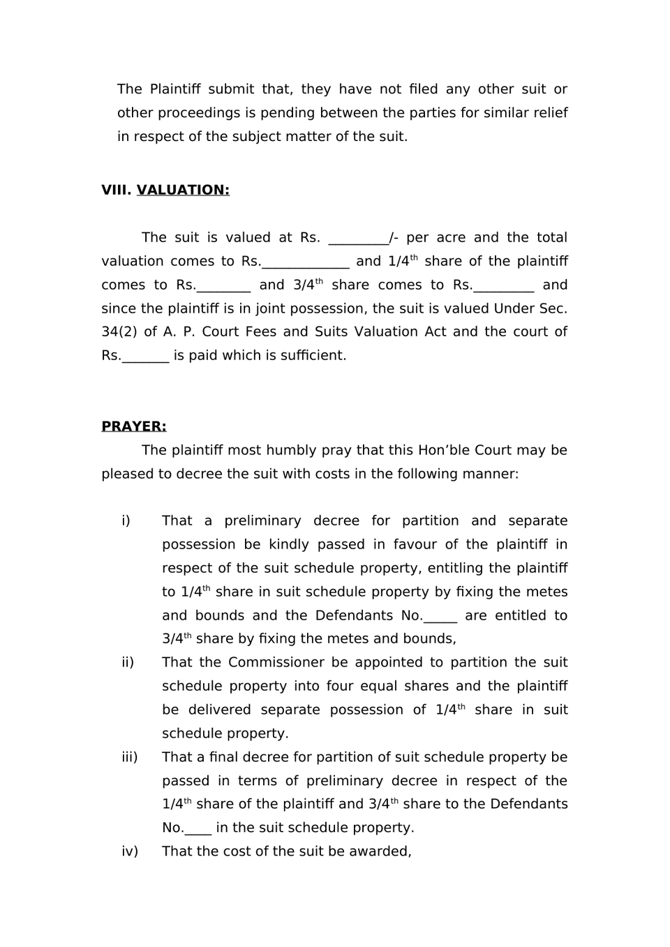 Suit For Partition And Separate Possession Of Jointancestral Property preview page 3