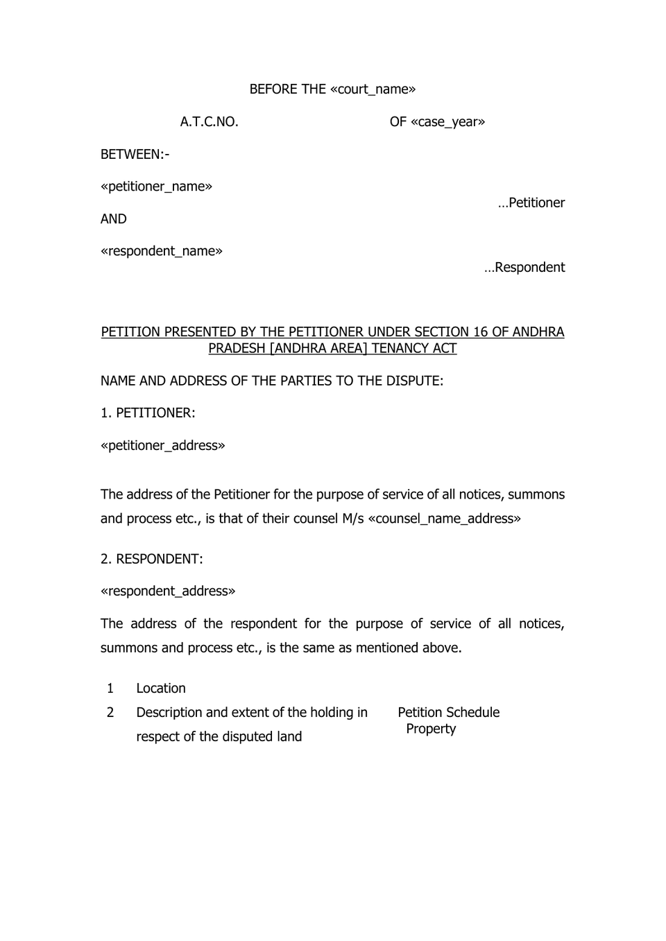 Tenency Petition preview
