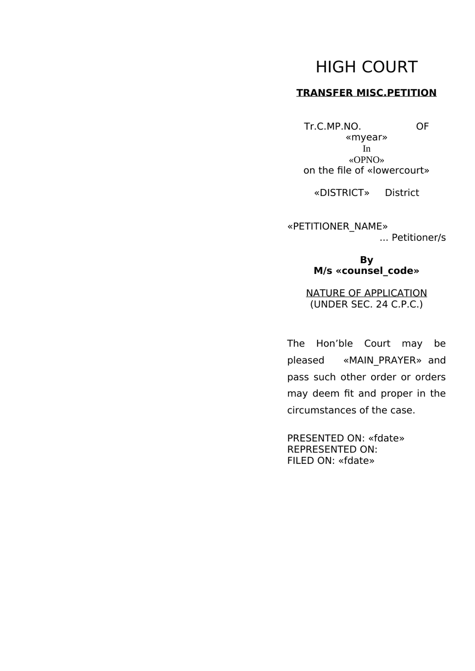 Transfer Civil Miscellaneous Petition (Cmp) Under Section 24 Of The Code Of Civil Procedure, 1908 (Cpc) preview page 15