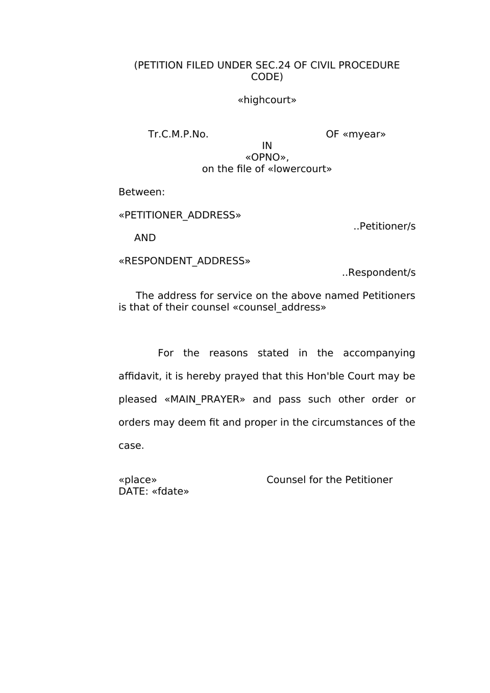 Transfer Civil Miscellaneous Petition (Cmp) Under Section 24 Of The Code Of Civil Procedure, 1908 (Cpc) preview page 3