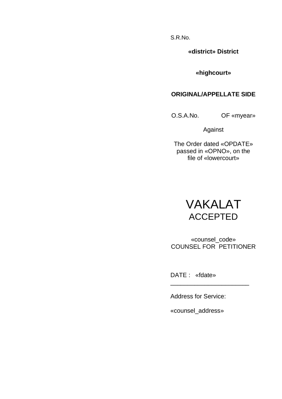 Vakalathnama Original Side Application preview page 7