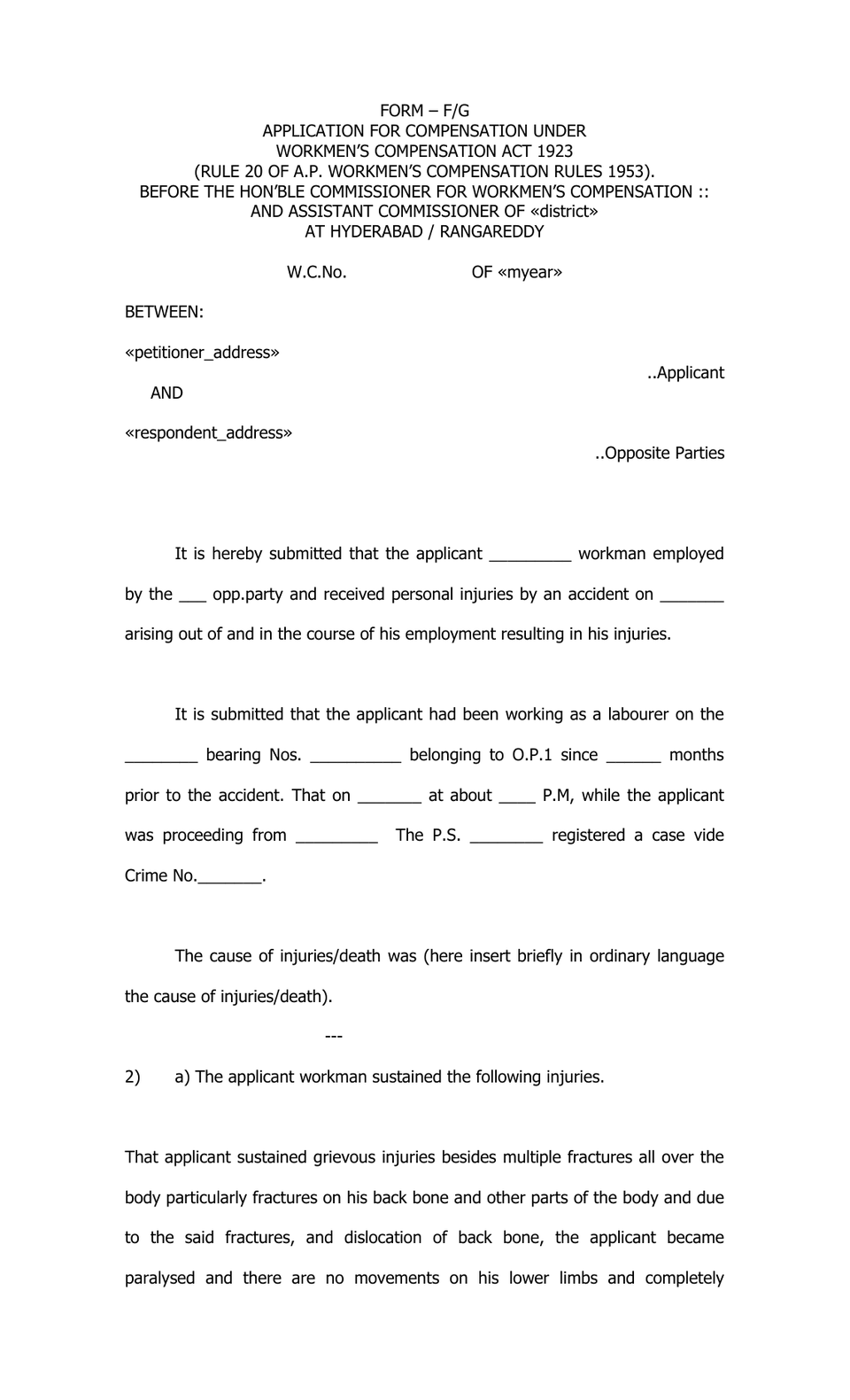 Workmen’S Compensation Petition preview