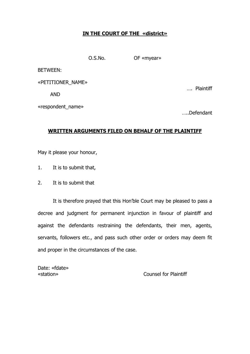 Written Arguments Filed On Behalf Of The Plaintiff In Trial Court preview